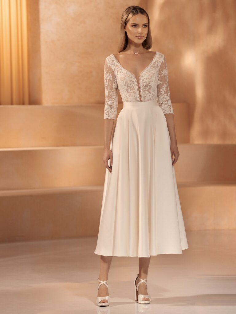 vestido de novia corto elegante madrid